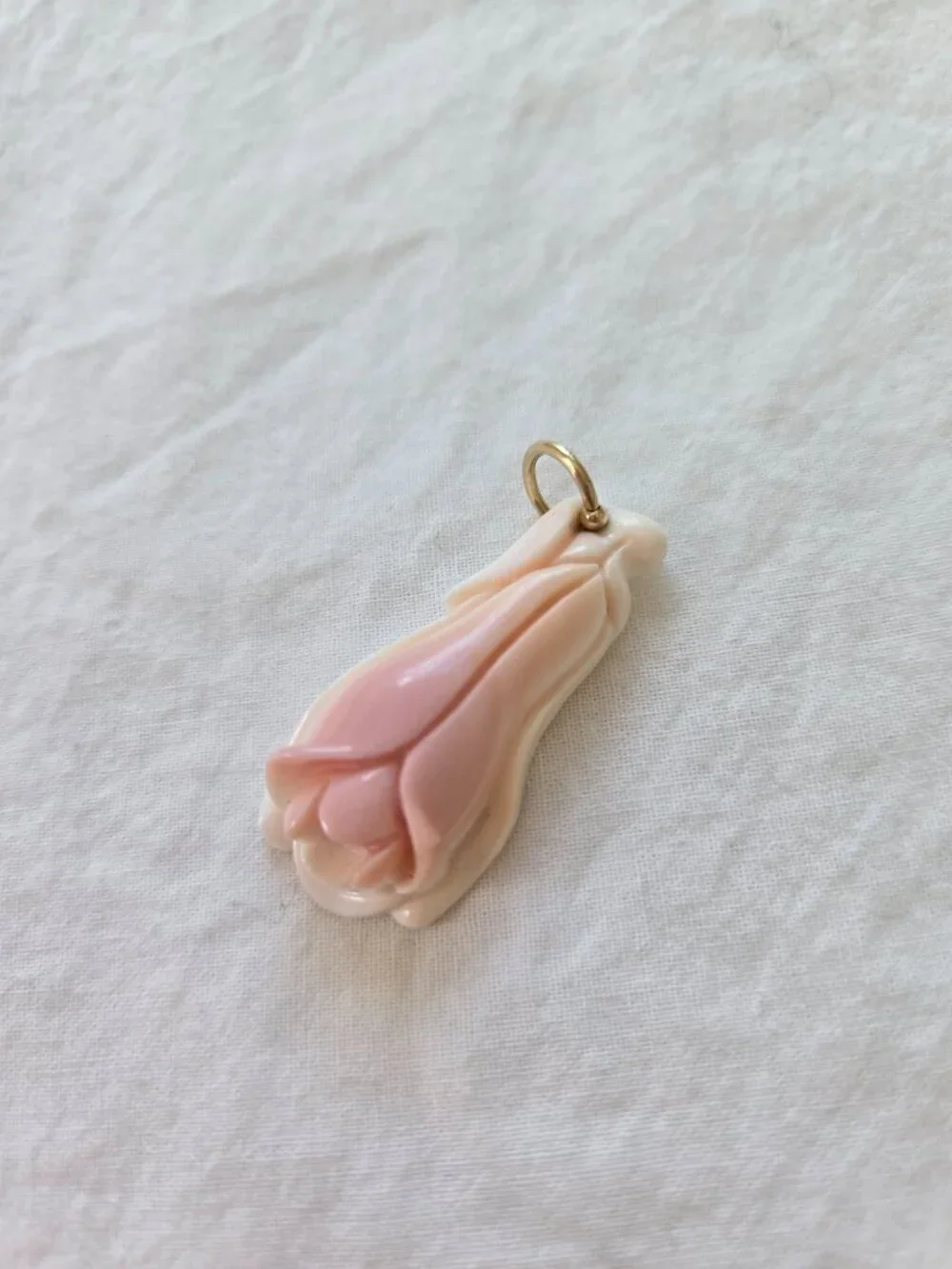 Carved Pink Shell Floral Pendant